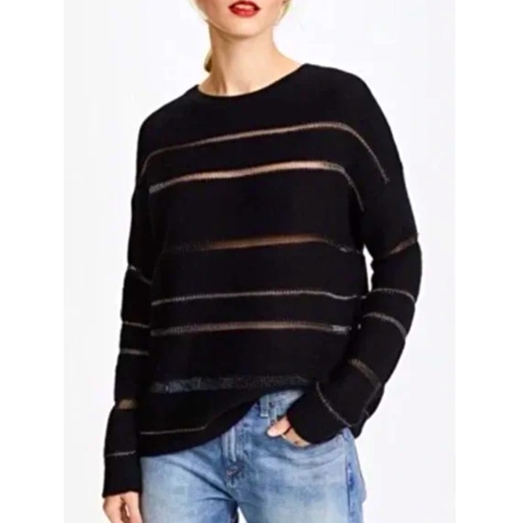 Rails Sweaters - Rails Daphne Milky Way Black Wire Stripe Sweater Size L Wool Cashmere Silk Fall